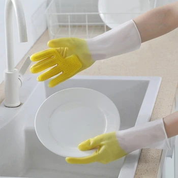 1 чифт ръкавици за миене на съдове Фея силиконова гумена ръкавица за миене на съдове за домашен чистач Кухненски инструмент за почистване на Търкане