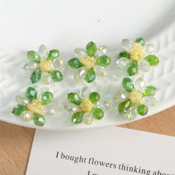 2 бр., серия Sen, малки обеци с кристални цветя, направени от техните ръце от оризови зърна, обици с цветя, аксесоари за коса, облекло
