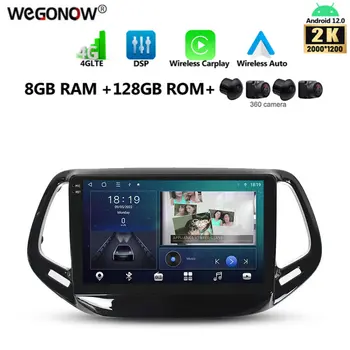 2K 2000*1200 Carplay Auto Android 13,0 CanBus 8 + GB 128 GB Кола DVD плейър GPS Карта WIFI Bluetooth Радио За Jeep Compass 2016-2018