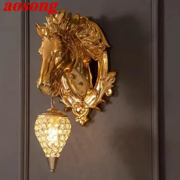 AOSONG модерен стенен лампа във формата на кон от смола, led творчески луксозен златна лампа-халба бира за дома, хол, Спалня