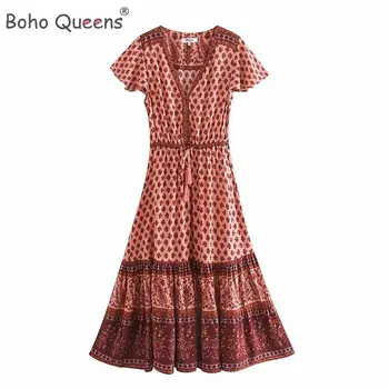 Boho Queens/ дамски плажни Макси рокля с флорални принтом и ръкав 