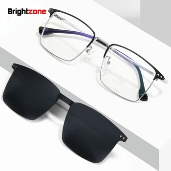 Brightzone, модни популярни Слънчеви очила с гъвкав магнит, мъжки поляризирани слънчеви очила-клипове, Женски квадратни очила-лък тел, Очила оптични рамки Rx