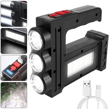 Led фенерче, зареждане чрез USB, вградена батерия, фенерче със странична подсветка, водоустойчив ръчен фенер за къмпинг лампа за риболов
