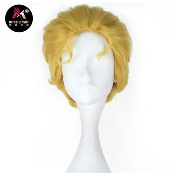 Miss U Hair Мъжете възрастни Унисекс 30 см, Къса къдрава коса жълто-златни вълни, костюм за cosplay от филма, перука за ролеви игри