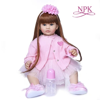 NPK 60 см подарък за момичета Boneca Reborn за деца, кукла за най-малките момичета, мек силикон текстилен корпус, реалистична кукла Bebe Преродения