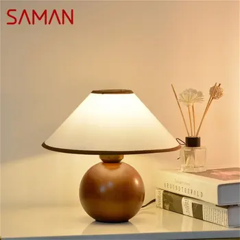 SAMAN Dimmer Модерна настолна лампа във формата на гъба, десктоп осветление от скандинавския дърво, led осветление за декорация на дома, спални