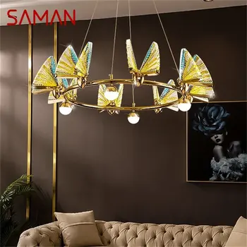 SAMAN Nordic Цветни полилеи, осветителни Тела, висящи лампи, пръстен с пеперуда за декорация на дома