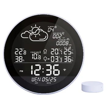 Sasha Wifi Метео часовник, Прогноза за времето, Безжичен интелигентен Термометър, влагомер, изнесен сензор, alarm clock-Plug EU
