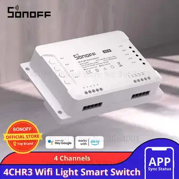 Sonoff 4CHR3 4 банда Wifi, интелигентен ключ на светлината, 4 канала, електронен ключ, а приложение за управление на IOS и Android, работи с Алекса Google Home