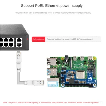 Waveshare PoE HAT (E) за Raspberry Pi Такса за разширяване на Power over Ethernet за Raspberry Pi 3Б +/4B за IEEE 802.3 Af 1 бр.