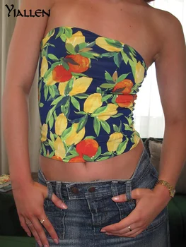Yiallen/ летни нови модни блузи с принтом, женски секси тънък най-тромпет, жилетка без ръкави, ежедневни облекла за улични ваканция, топли дрехи за момичета
