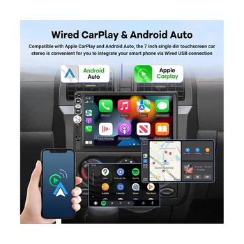 Автомобилна Стерео Carplay Android Auto в един Din, Радио с тъчскрийн 7 инча, Огледална връзка/Bluetooth/FM радио/Резервна Камера + МИКРОФОН