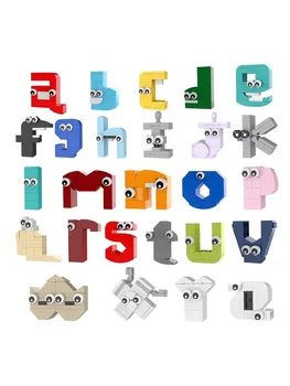 Английски букви, 26 Стил и номер 14 стил Набор от градивни блокове Lore (0-9) (A-Z) Развиване на тухли Играчки за деца Коледен подарък