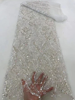Африканска луксозна висококачествена тръба от мъниста, телени мрежи с бродерия с пайети, модно сватбена рокля за младоженци, лейси кърпа 5 ярда