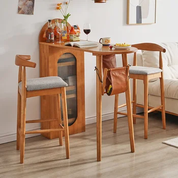 Бар столове от дърво в скандинавски стил, Домакински столче за хранене с цвят на черешово дърво, Малки Фамилни сглобяеми Високи Столове, Кухненски столове С облегалка