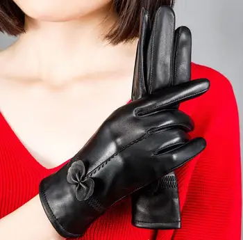 дамски зимни ръкавици от естествена кожа, дамски изолирана ръкавици с топла руното подплата от естествена кожа, зимни ръкавици R297