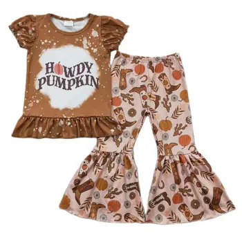 Детски дрехи за Хелоуин, бутик за момичета, върхове с тиква, разкроена панталони, 2 броя, есенни тоалети от 1 до 14 години, костюм на едро