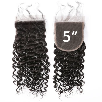 Дълбока вълнообразни лейси закопчалката 5x5 от човешка коса Remy с детски коса по средата/Безплатна доставка Безплатна за жени