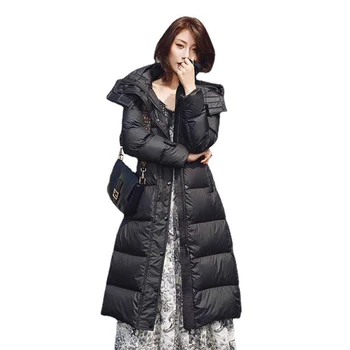 Европейските есенно-зимни дамски паркове, пуховое палто с качулка, женски топло палто X-Long, връхни дрехи LF2324HR