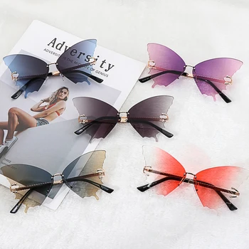 Женски нови слънчеви очила във формата на пеперуда Луксозен Унисекс дизайн, Метална дограма за Слънчеви очила без рамки декорация за партита Ретро UV нюанси Очила