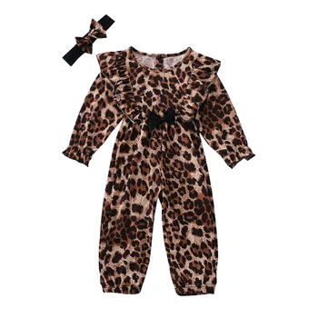 За майки и деца от 3 до 8 години, леопардовый гащеризон за момичета, есента и пролетта гащеризон с дълги ръкави и набори, детски дрехи, костюм DD40