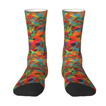 Кавайные цветни чорапи в стила на кубизма за мъже и жени, топли спортни баскетболни чорапи с 3D принтом и абстрактни триъгълници