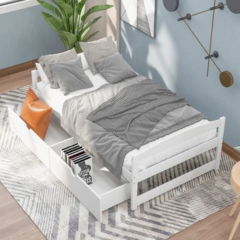 Легло-платформа двоен размер, с две чекмеджета, бял