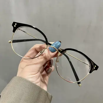 Метална полукадровая кръгла дамски рамки за очила, модерен прозрачни очила с защита от синьо излъчване, мъжки оптични рамки за очила