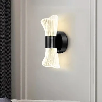 Модерен и Луксозен златисто-черен стенен лампа Творчески акрилни led монтиран на стената лампа за пътека, аплици, нощно шкафче в хола, малка странична масичка в коридора, домашен декор