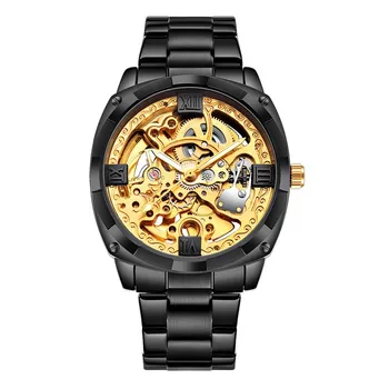 Модната марка Wlisth, прозрачни Мъжки автоматично механични часовници, луксозни Златни светещите стрелки, час-скелет Relogio Masculino