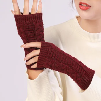 Модни Дамски дълги ръкавици без пръсти на ръцете, есен-зима, изолацията за ръце, възли обикновена ръкавици, коледни аксесоари, подарък ръкавица