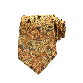 Мъжка вратовръзка жълто злато с цветен печат от 8 см, класически вратовръзки за мъжете, сватбени, за възрастни, бизнес парти, Жакард аксесоари Ascot