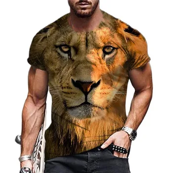 Мъжка тениска с 3D принтом Лъв, Тениска Със Свирепи Животни, Унисекс, Модерен Топ с Кръгло деколте и къс ръкав, Тениска на Голям Свободен размер, Мъжки t-shirt Оверсайз