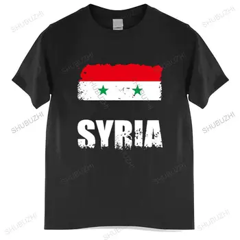Мъжка тениска с кръгло деколте, модерна марка тениска, черна новата мъжка тениска, дамски новост, тениска с Флага на Сирия, тениска със сирийски флаг, размер евро