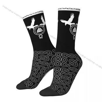 Мъжки Чорапи Valknut II Huginn И Muninn в ретро стил Harajuku Минесота Ragnar в Уличном стил, Безшевни Чорапи Crew Луд С принтом