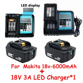 НОВА Батерия 18V6Ah 6000 mah, Литиево-Йонна Батерия, Батерия за Преносим MAKITA BL1880 BL1860 BL1830battery + Зарядно устройство 3A