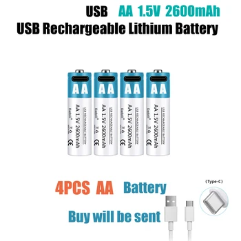 НОВА литиево-йонна батерия с голям капацитет 1,5 AA 2600 mah USB за дистанционно управление с мишката Малко фен Електрическа играчка Акумулаторен кабел