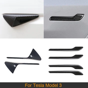 Облицовка на странични вентилационни отвори на автомобила от сух карбон за Tesla Model 3 2017 2018 2019, облицовка на дръжката на страничната врата на колата