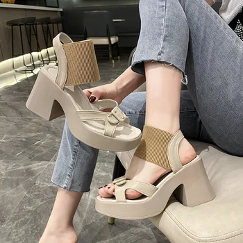 Обувки за жени 2023, висококачествени дамски сандали с еластична лента, летни сандали на платформа дамски сандали на ток Zapatos Mujer
