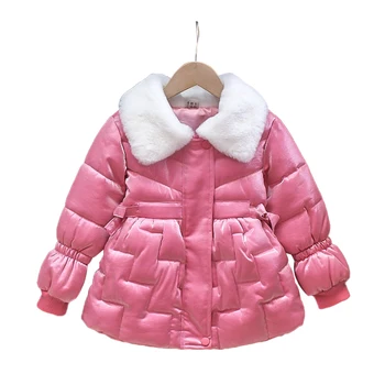 Памучни якета за момичета, топли зимни памучни якета, бебешки якета, яке с дебела подплата, обикновена якета от кожа яка