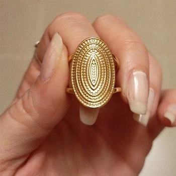 Преувеличени панковские елипсовидни пръстени с широка повърхност, пръстен с регулируема дупка от неръждаема стомана за жени, индивидуалност, мода декорация