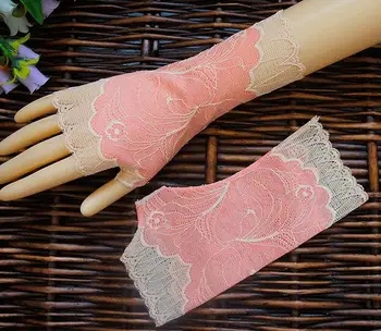 Пролетно-летни дамски фини мрежести дантелени ръкавици с принтом, женски сексуални слънчеви ръкавици за шофиране без пръсти R1018