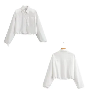 Пролетно-лятна нова дамски модни и ежедневни бяла риза-жилетка с джобове Ruili темперамент