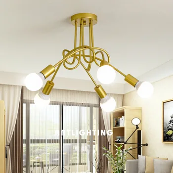 Просто великолепна полилей в стил Едисон, - вградени тавана лампа от ковано желязо, подходящи за всекидневна, кухня, трапезария
