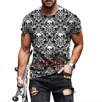 Реколта тениска с черепа, за мъже, мъжки тениски с 3D принтом Розов череп, ежедневни риза в стил хип-хоп, готическата тениска с къс ръкав