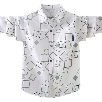 Ризи с принтом за момчета, 100% памук, корейската версия, детски блузи с дълъг ръкав за деца от 5-15 години, пролет-есен облекло