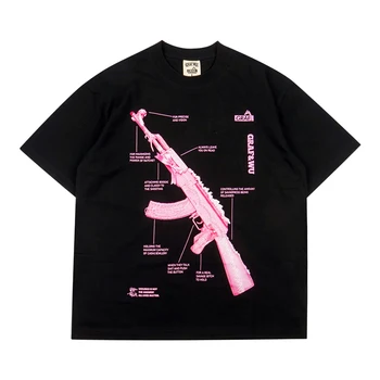 Розова тениска с принтом AK47 peace and love, мъжки дрехи, реколта негабаритная тениска с графичен дизайн, градинска облекло в стил харадзюку в стил пънк
