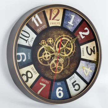 Стенни часовници 12 инча, ретро цвят, стари творчески висящи часовник, кварцов часовник 30 см, спалня, хол, часовници, украса за дома