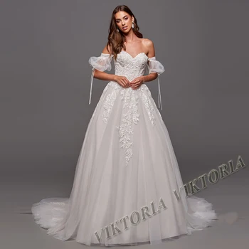 Стилни сватбени рокли VIKTORIA с открити рамене, скъпа за жените, булките, Трапециевидные апликации, тюлевое рокля Vestido De Новия за поръчка