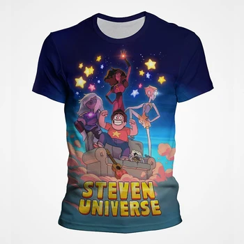 Тениски с 3D принтом аниме Стивън Юниверс, модни тениска за момчета и момичета, тениски с кръгло деколте и мультфильмами, детски тениски, потници, облекло